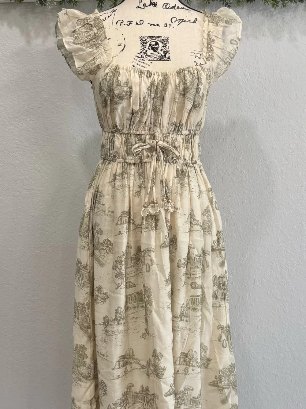 En Saison Cream Toile Print Drawstring Maxi Dress - Picture 1 of 6
